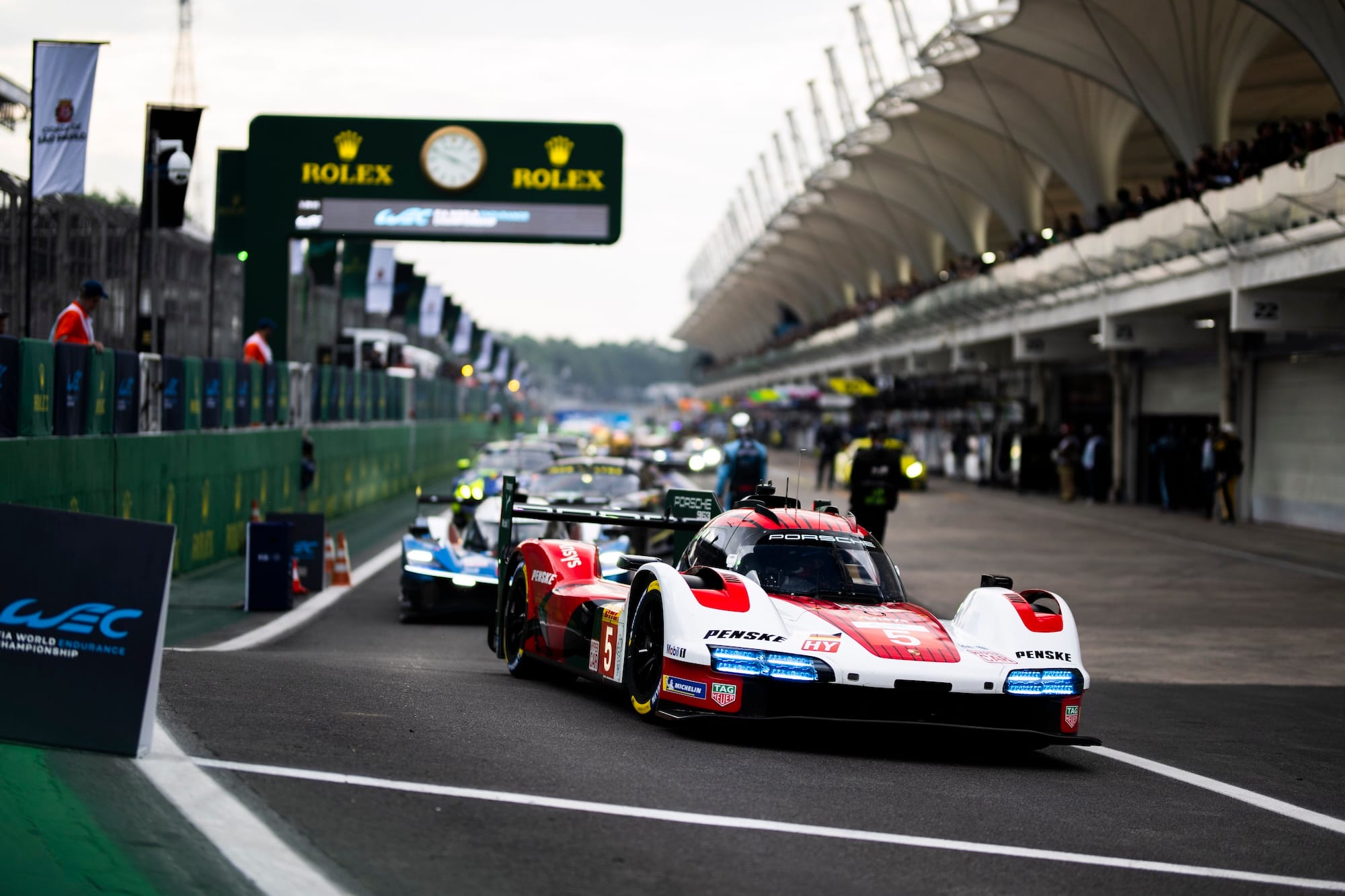 #5 Porsche of Julien Andlauer exiting the pit lane at Interlagos