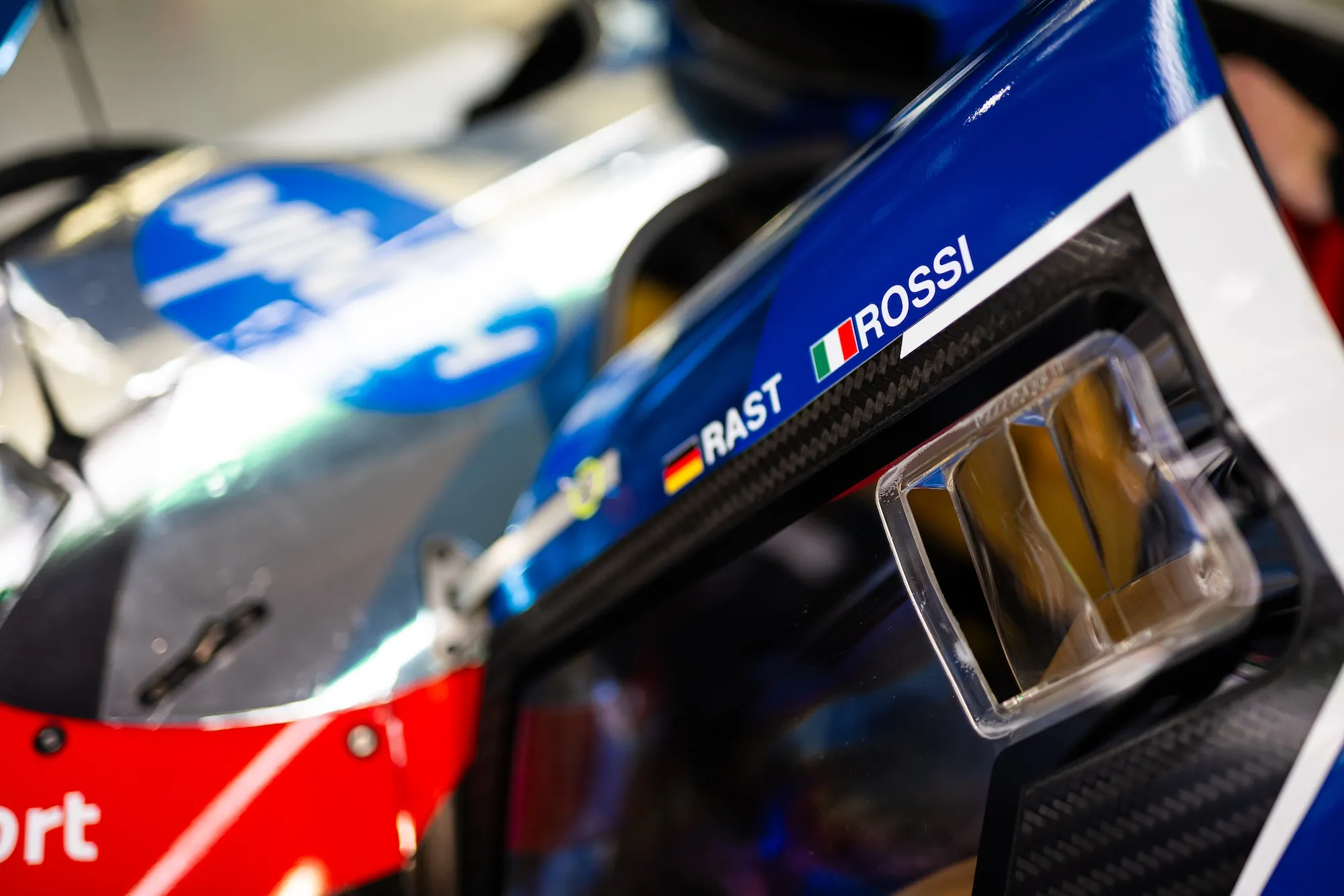 The door of the BMW M Hybrid V8 with Rossi's name alongside full-time driver Rene Rast. Image: Charly Lopez / DPPI