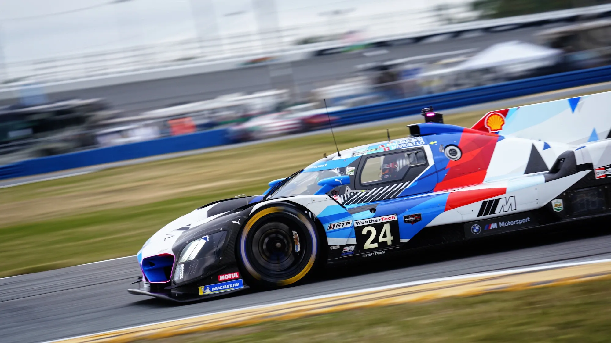 The #24 BMW M Hybrid V8 at Daytona International Speedway.